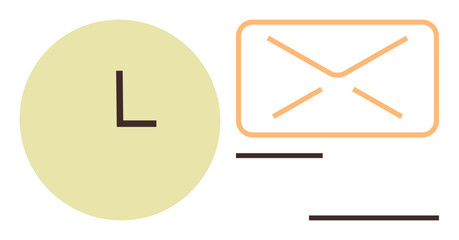Minimalist clock and envelope design representing scheduling, timely response, and email communication. Ideal for productivity, organization, business, communication, reminders, deadlines