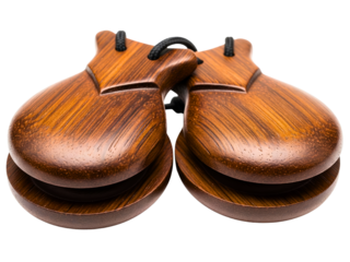 Pair of traditional wooden castanets on a transparent background