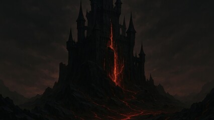 Obraz premium Dark castle with glowing lava.