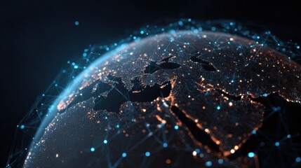 Earth Globe with Illuminated Continents and Network Overlay