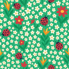 Ladybirds of Paradise seamless pattern. Vector illustration flat design background. 