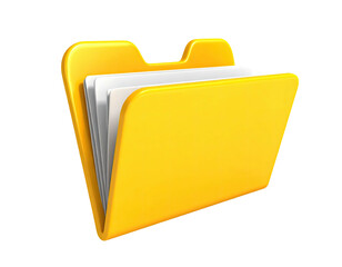 A vibrant, 3D yellow folder holds white papers, ready for document organization