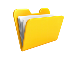 A vibrant, 3D yellow folder holds white papers, ready for document organization