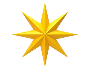Shiny, golden eight-pointed star against a black background, slightly three-dimensional