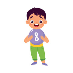 Boy Character Hold Eight Number Learn Counting Vector Illustration