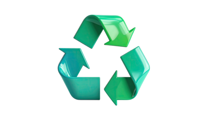 Glossy, gradient green-blue arrows forming a classic recycling symbol on black
