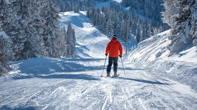 Skier on snowy mountain trail