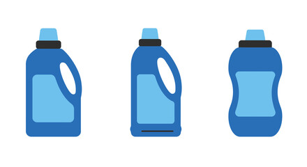 Three blue detergent bottles arranged in a simple flat illustration style