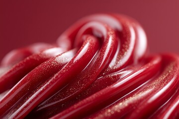 Macro close-up of red glossy candy surface