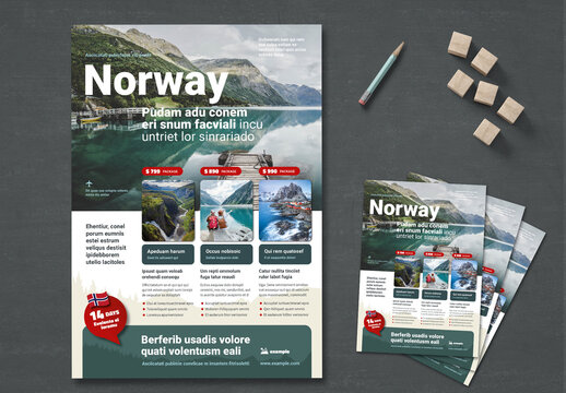 Norway Travel Advertisement A4 or US Letter Flyer with Green Elements