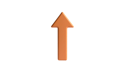 3D copper-toned arrow pointing upwards against a stark black background