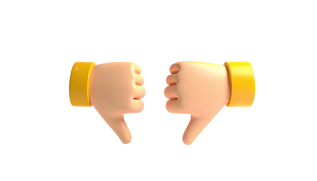 3D rendering of two hands giving thumbs down against black background