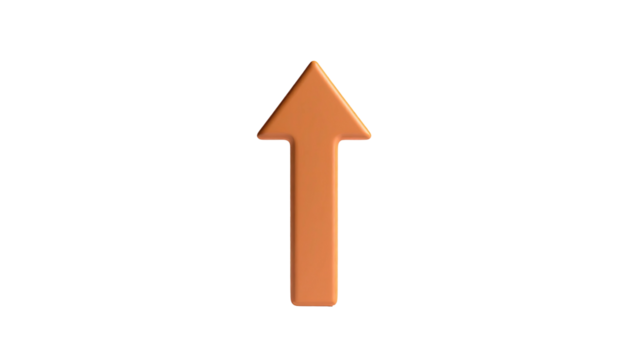 3D copper-toned arrow pointing upwards against a stark black background