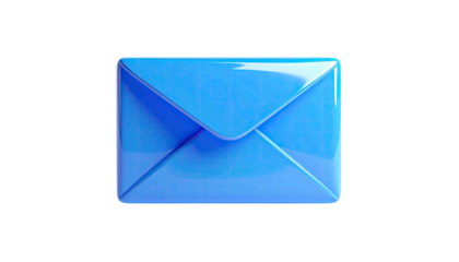 Shiny, 3D render of a blue envelope with a classic design against a black background