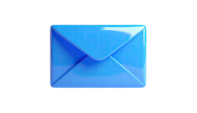 Shiny, 3D render of a blue envelope with a classic design against a black background