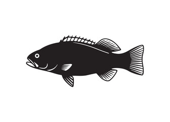 Black silhouette of crappie fish, freshwater species vector art design.