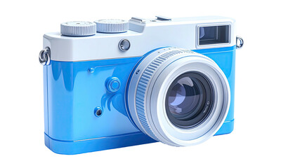 Modern, two-toned digital camera with a large lens, isolated on black