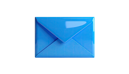 Glossy, vibrant blue envelope, front view, on black background, with subtle grid lines