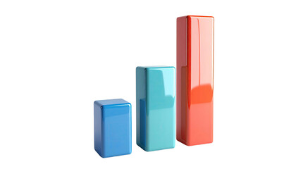 Three glossy, colored bars of varying heights, indicating growth against a black background