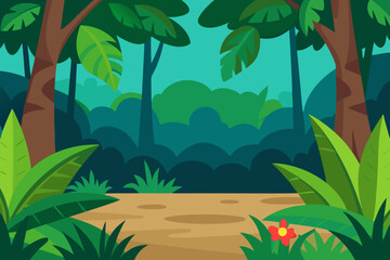 A simple cartoon of a rainforest floor with plants vector illustration