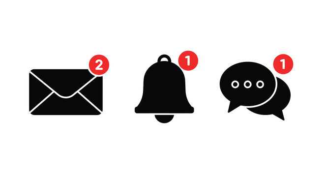 Notification icons displaying messages alerts and unread communications visually