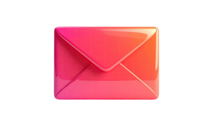 Glossy, vibrant pink envelope with gradient lighting, isolated on a black background