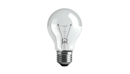 Transparent lightbulb with a visible filament, set against a deep black background
