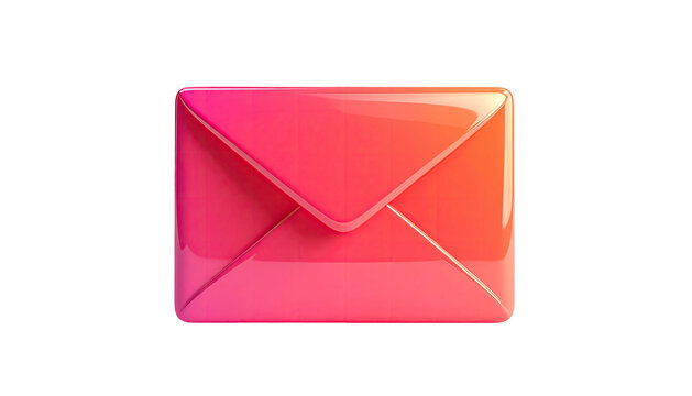 Glossy, vibrant pink envelope with gradient lighting, isolated on a black background