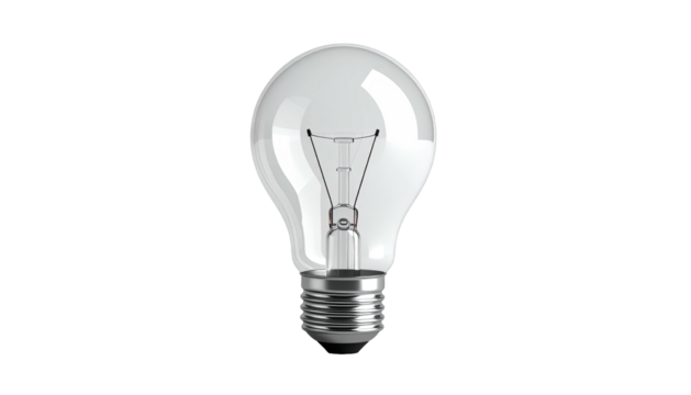 Transparent lightbulb with a visible filament, set against a deep black background