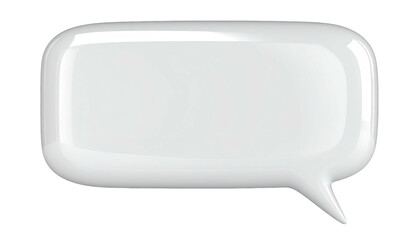 Glossy, white speech bubble with rounded edges, floating against a stark black backdrop