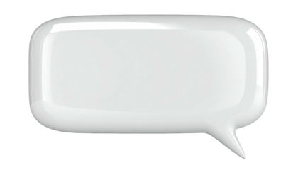 Glossy, white speech bubble with rounded edges, floating against a stark black backdrop