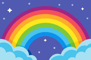 A cartoon magical rainbow sky background with stars vector illustration