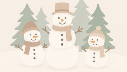 Charming snowmen in winter forest wallpaper for desktop