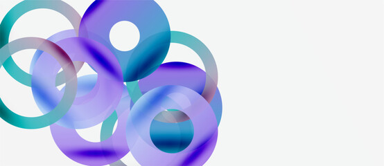 Abstract composition featuring overlapping circles. Blue, purple hues create dynamic visual effect. Minimalist design, clean background.