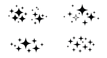 Black diamond shaped sparkles and glitter scattered across a white background
