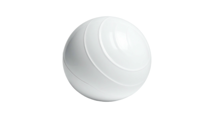 Glossy white sphere with carved lines against a black background