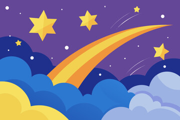 A cartoon magical sky background with shooting stars vector illustration