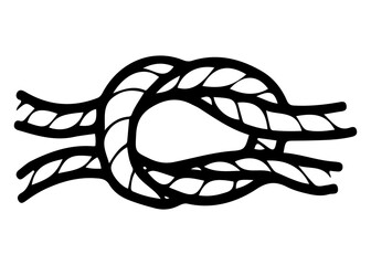 Nautical knot made of rope. Hand drawn doodle vector. Boat fastening. Cable. Fishing. Ship equipment. Line art illustration.