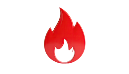 A vibrant red flame icon, glossy finish, isolated against a black background
