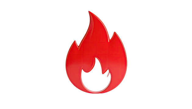 A vibrant red flame icon, glossy finish, isolated against a black background