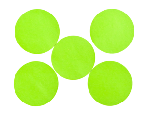 Six bright lime green circles arranged in an X shape on a black background
