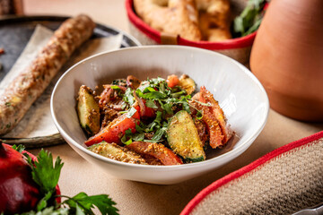 Georgian salad with vegetables and herbs