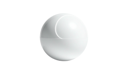 Spherical object with a split, a crescent, and strong lighting against black