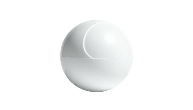 Spherical object with a split, a crescent, and strong lighting against black - Powered by Adobe