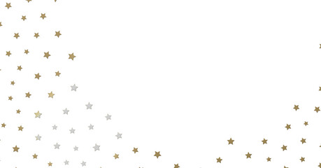 Gold and Silver Stars Scattered on White