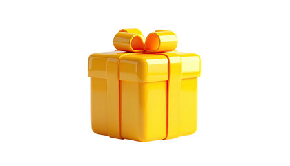 A vibrant yellow gift box with a matching ribbon and bow, isolated on black