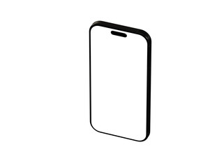 Clean isometric illustration of a black smartphone with a blank screen. Perfect for app presentations or mobile device showcases.