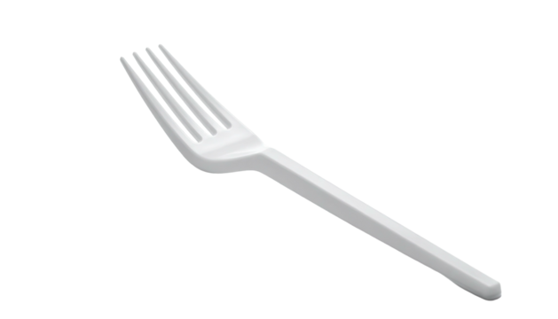Isolated white disposable utensil. Three-dimensional rendering with angled shadow and fine detail