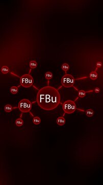 Molecular structure with F Bu labels connected by glowing red lines on a dark red gradient background