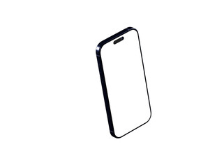 Isometric view of a black smartphone with a blank white screen. Perfect for app presentations.